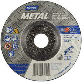 66252843614 NORTON: 5 X 1/4 X 7/8 TYPE 27 GRINDING WHEEL* APPLICATION: STEEL / STAINLESS, 24 GRIT